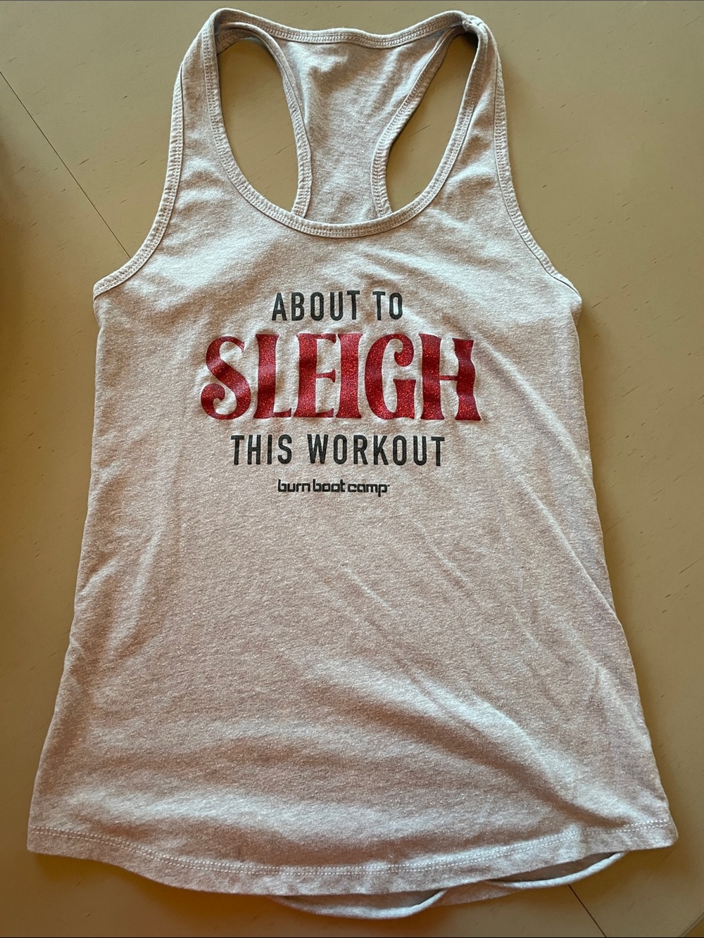 Burn Boot Camp Bootcamp woman Gray Racerback Tank - Christmas medium